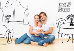 couple with child in imaginary flat